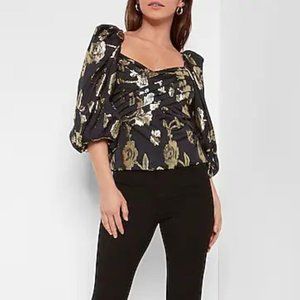 EXPRESS Metallic Printed Faux Wrap Front Top NWT Size Med.